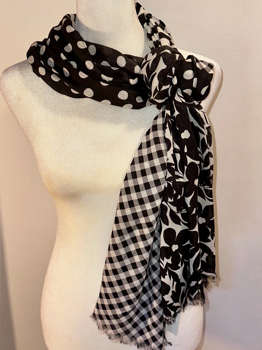 NWT Talbots Black and White Mixed-Pattern Scarf